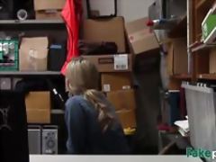 Teen thief fucked hard inside the office by a big cocked security guy